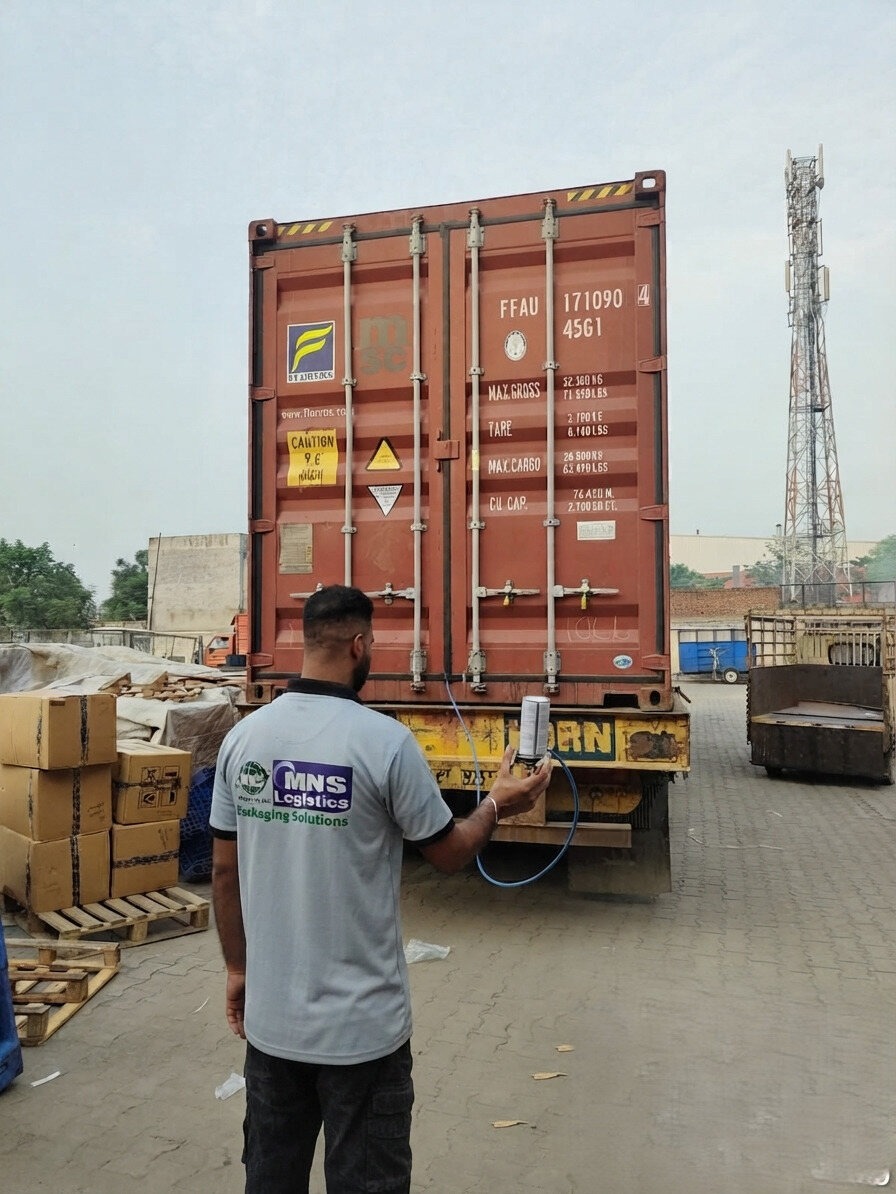 MNS Logistics team performing on-site container inspection and fumigation